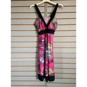 Pretty Young Thing‎ Pink Abstract Paisley V Neck Sleeveless Tie Waist Midi Dress